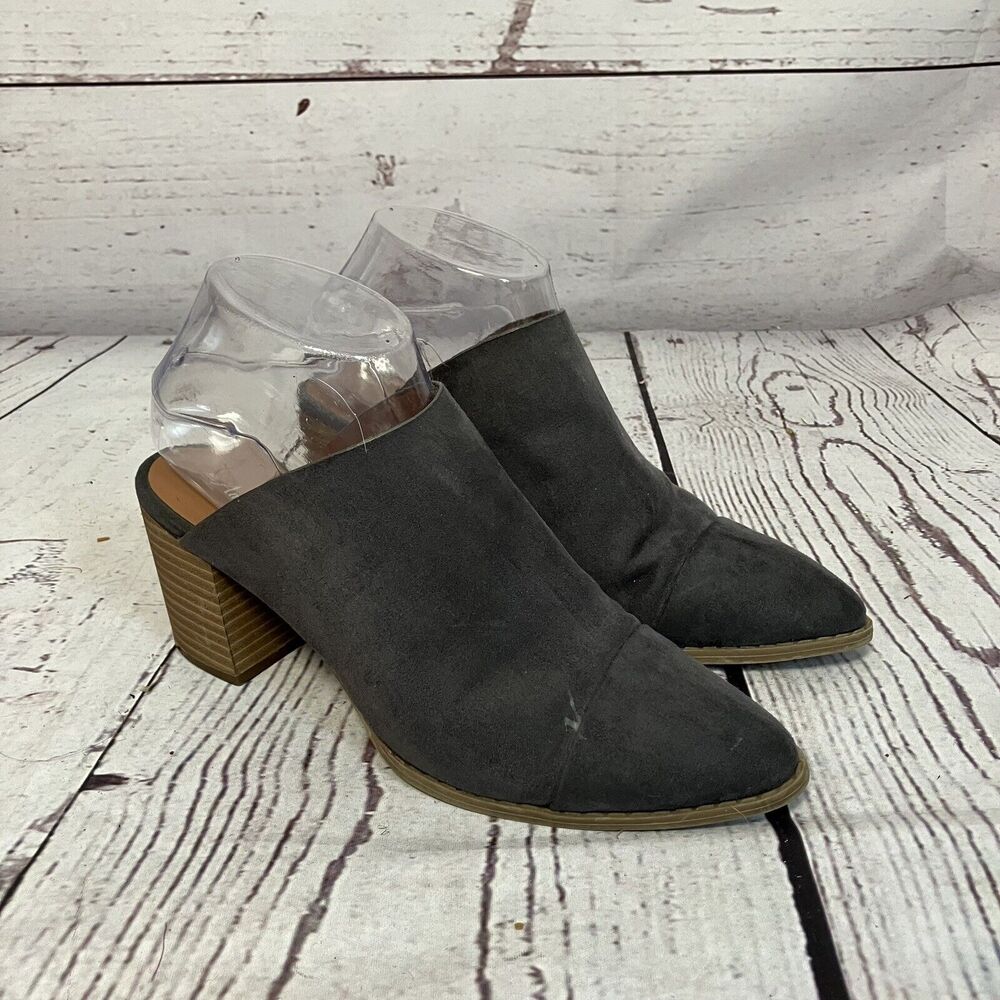 American Eagle Shoes Womens 7 Gray Mule Suede Open Back Clog Block Heel